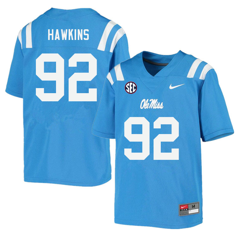 JJ Hawkins Ole Miss Rebels NCAA Men's Powder Blue #92 Stitched Limited College Football Jersey VAD7058GF